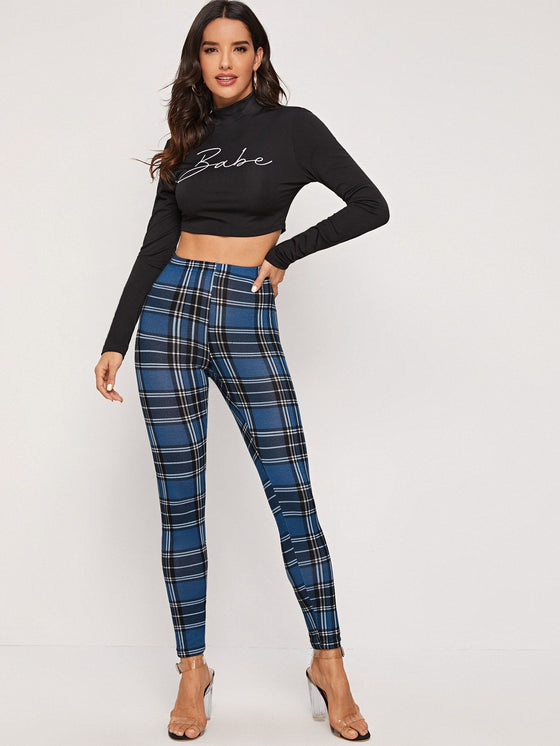 Elastic Waist Plaid Leggings