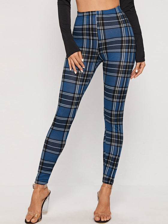 Elastic Waist Plaid Leggings