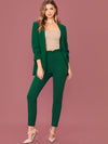 Shawl Collar Solid Blazer Paperbag Waist Pants Set