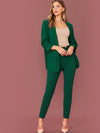 Shawl Collar Solid Blazer Paperbag Waist Pants Set