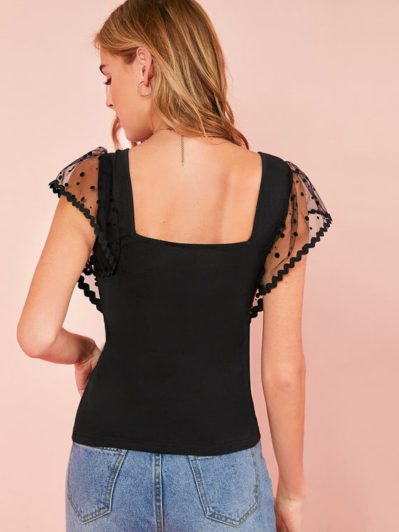 Dobby Mesh Butterfly Sleeve Top