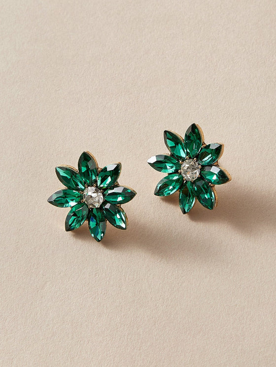 2pcs Rhinestone Flower Stud Earrings