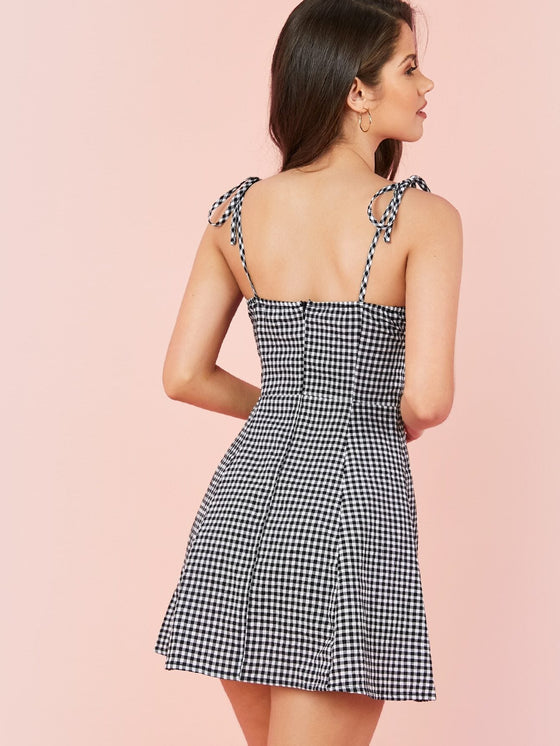 Gingham Self Tie Cami Mini Dress