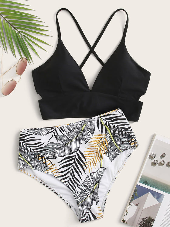 Tie Back Top With Random Tropical Bikini