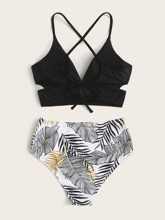 Tie Back Top With Random Tropical Bikini