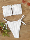 Ruched Frill Trim Bandeau Tie Side Bikini Swimsuit