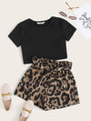 Girls Crop Tee and Paperbag Waist Shorts Set