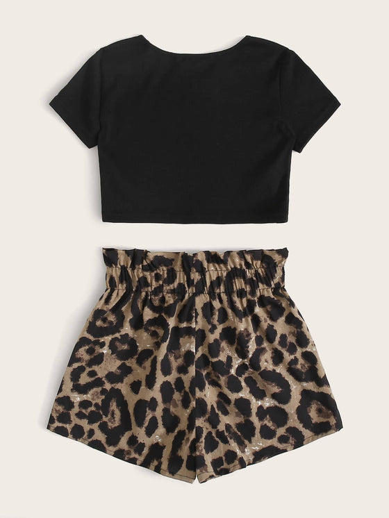 Girls Crop Tee and Paperbag Waist Shorts Set