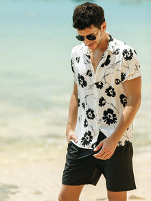  Men Floral Print Button Up Shirt