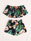 Girls Tropical Print Ruffle Trim Bardot Top and Shorts Set