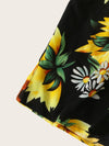 Girls Off Shoulder Frill Trim Sunflower Print Top Shorts Set