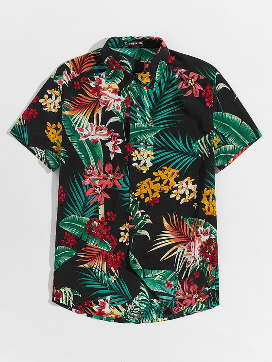 Men Collared Tropical Print Shirt