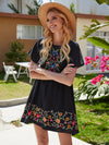 Plants Embroidered Butterfly Sleeve Smock Dress