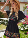 Plants Embroidered Butterfly Sleeve Smock Dress