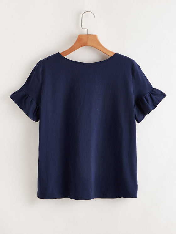 Slub Knit Ruffled Cuff Tee