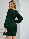Boat Neck Bishop Sleeve Belted Dress