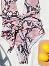 Snakeskin Knot Front Plunging One Piece Swimsuit