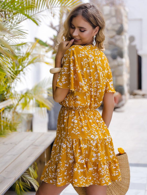 Floral Print Surplice Front Dress