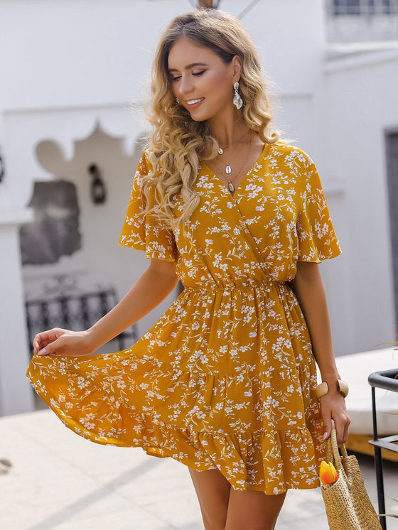 Floral Print Surplice Front Dress