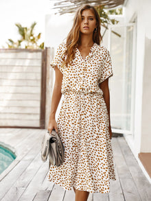  VCAY Dalmatian Print Drawstring Waist A line Dress