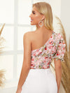 One Shoulder 3D Applique Floral Top