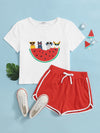 Girls Animals Watermelon Graphic Tee Shorts Set