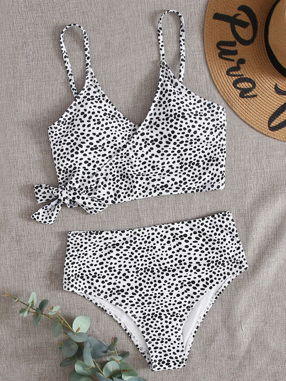 Dalmatian Knot Waist High Waisted Bikini Swimsuit