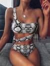 Snakeskin One Shoulder Bikini Swimsuit