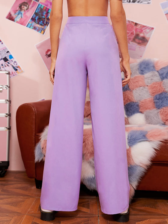 Zipper Fly Fold Pleated Palazzo Pants