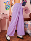 Zipper Fly Fold Pleated Palazzo Pants