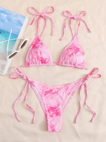  Tie Dye Rib Knot Detail Bikini Swimsuit