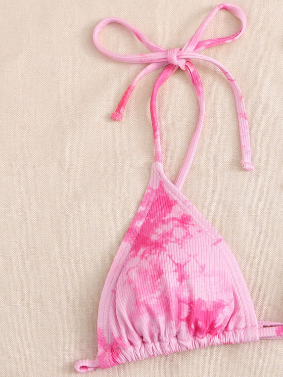 Tie Dye Rib Knot Detail Bikini Swimsuit