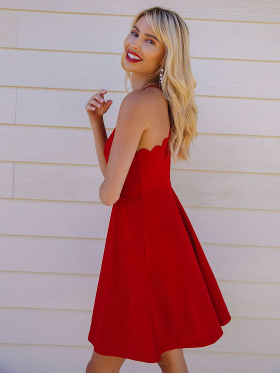 Scalloped Fit Flare Mini Dress