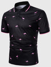 Men Flamingo Print Tape Polo Shirt