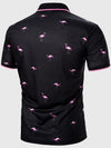 Men Flamingo Print Tape Polo Shirt