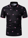 Men Flamingo Print Tape Polo Shirt