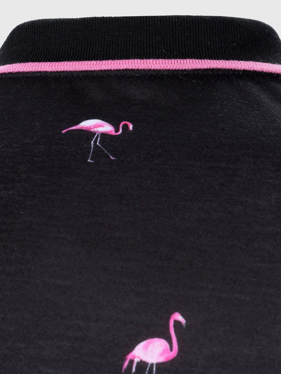 Men Flamingo Print Tape Polo Shirt