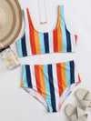 Colorful Striped High Waisted Bikini Swimsuit