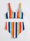 Colorful Striped High Waisted Bikini Swimsuit