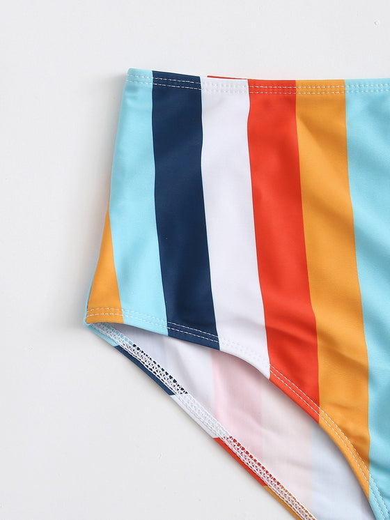 Colorful Striped High Waisted Bikini Swimsuit