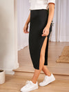 Rib knit Split Thigh Solid Skirt