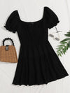 Tie Neck Ruched Bust Puff Sleeve Tiered Dress