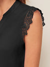 EMERY ROSE Notch Neck Guipure Lace Cuff Top