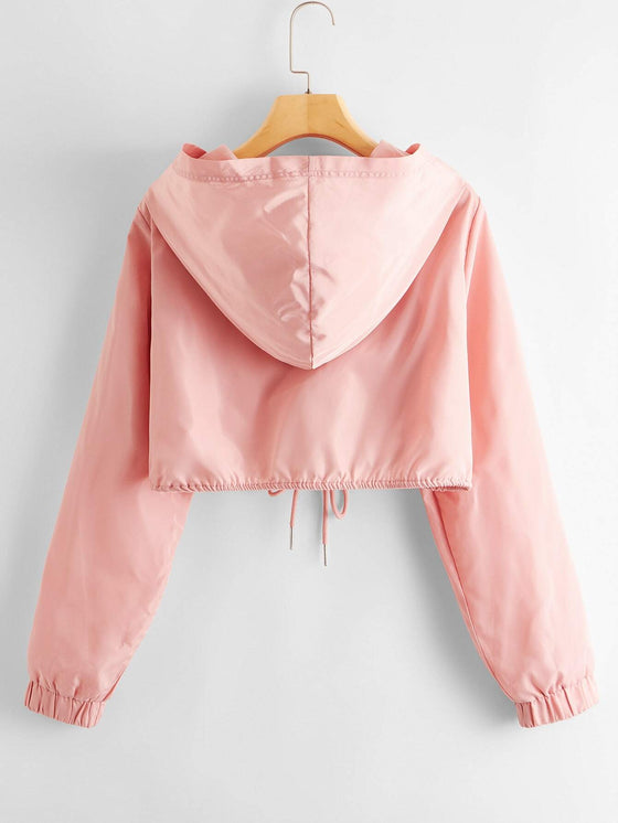 Zip Up Drawstring Hem Hooded Jacket