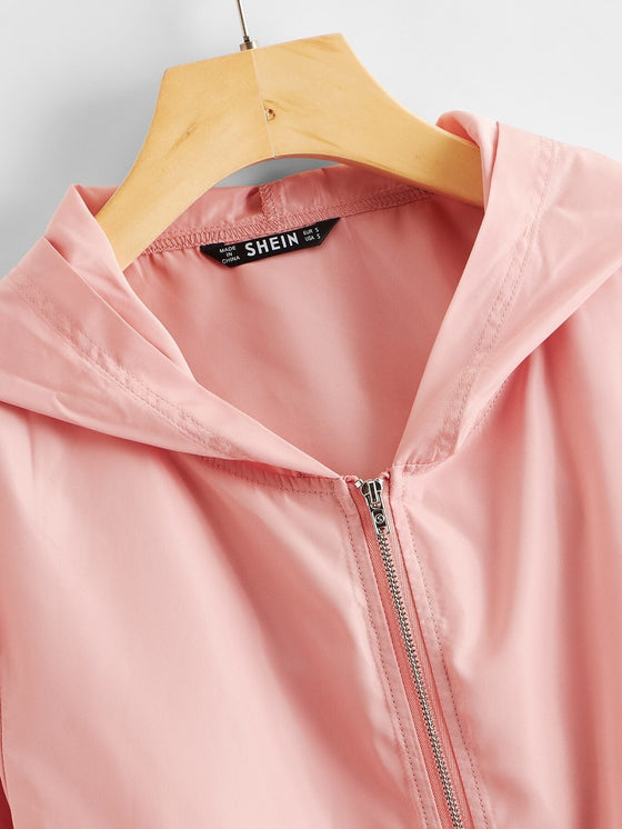 Zip Up Drawstring Hem Hooded Jacket