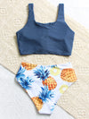 Pineapple Print Knot Hem Ruched Bikini Swimsuit