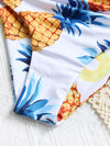 Pineapple Print Knot Hem Ruched Bikini Swimsuit