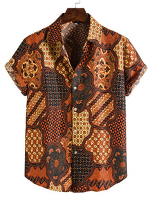  Men Mixed Print Button Up Shirt