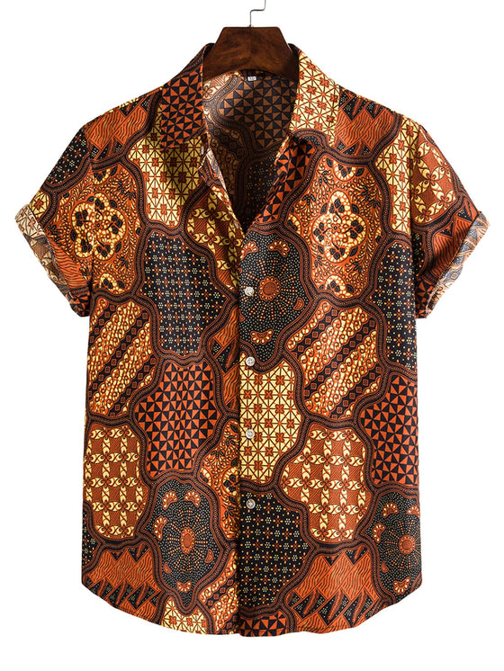 Men Mixed Print Button Up Shirt