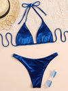 Velvet Halter Triangle Bikini Swimsuit